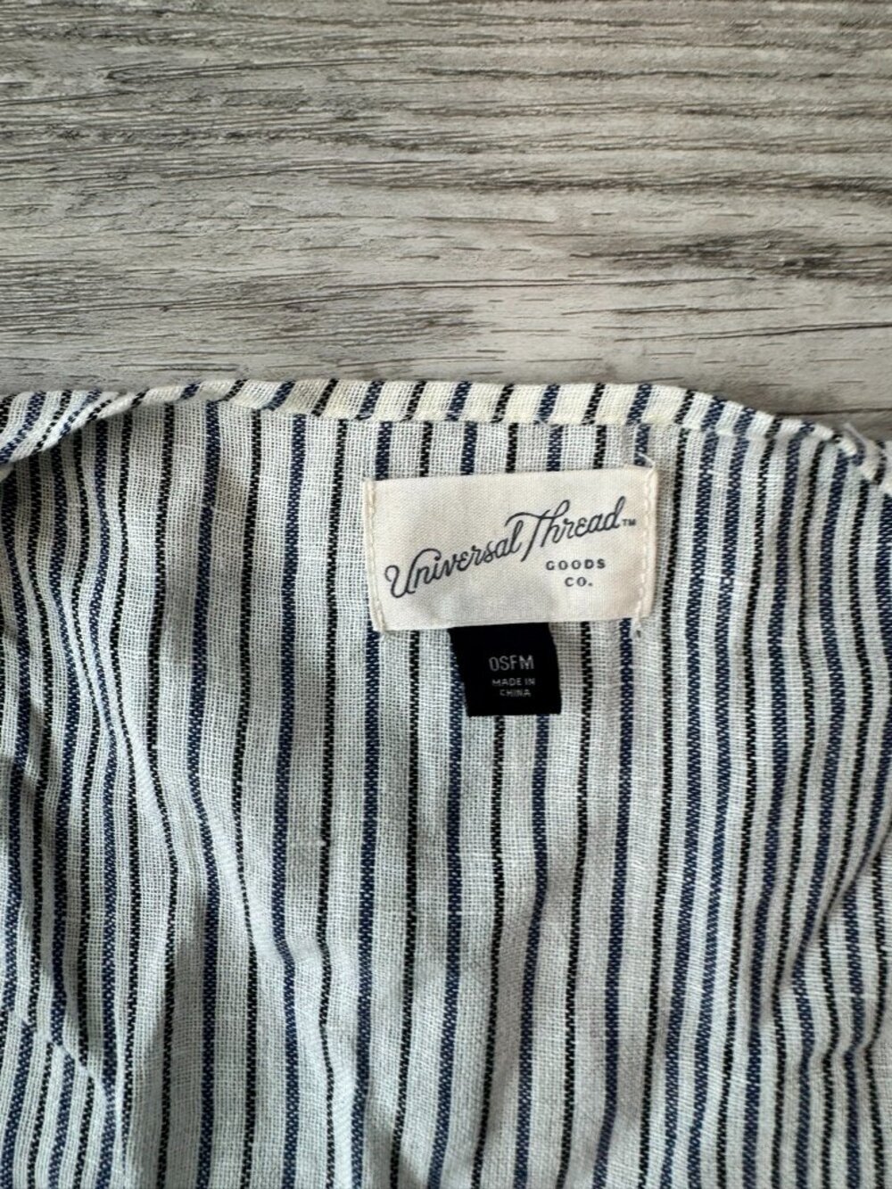 Universal Thread White Blue Stripe Cotton Linen Open Front Shrug OSFM F21 - Picture 2 of 5